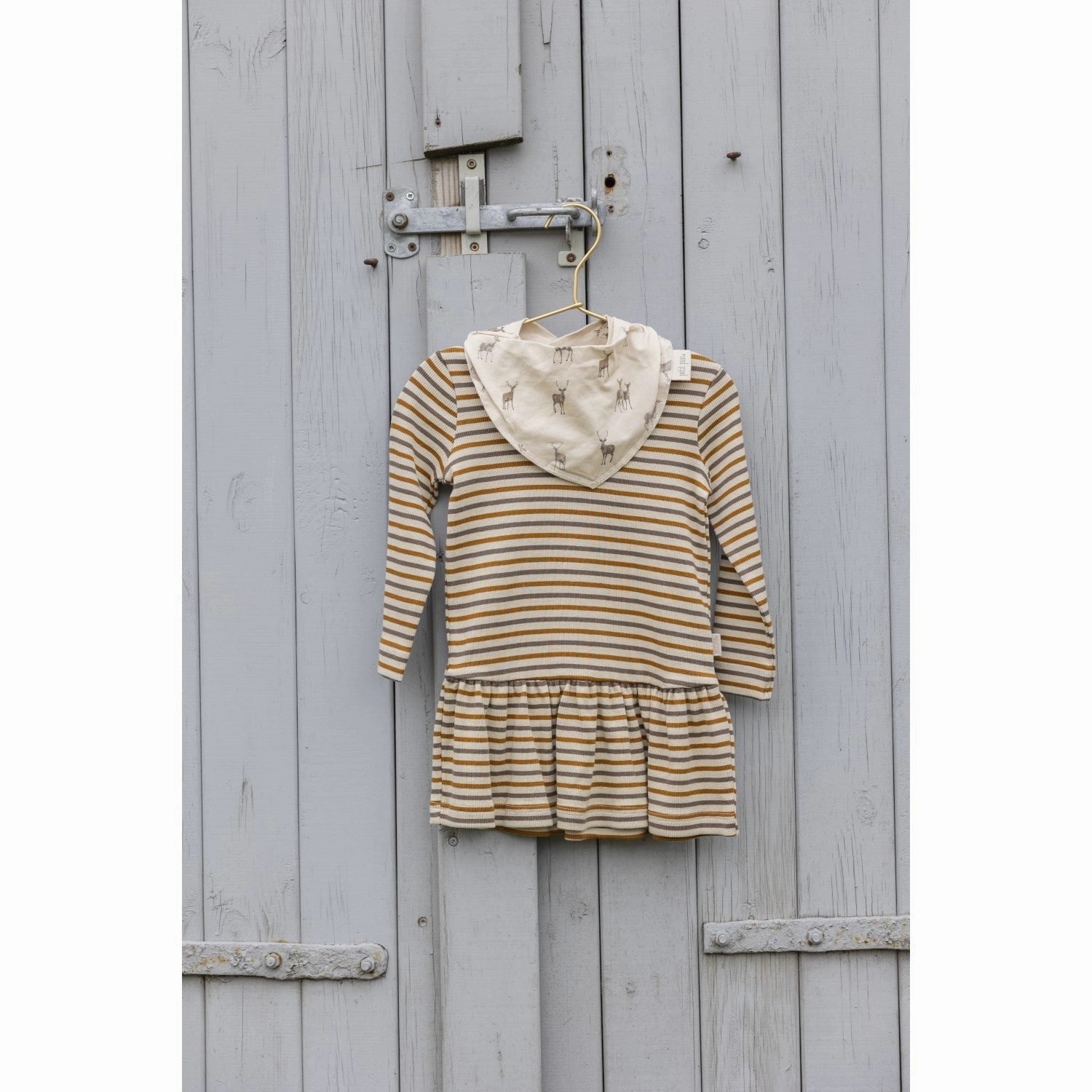 Petit Piao Chocolate Brown/Golden Sun/Dark Off White Dress Modal Striped Stylish Choice