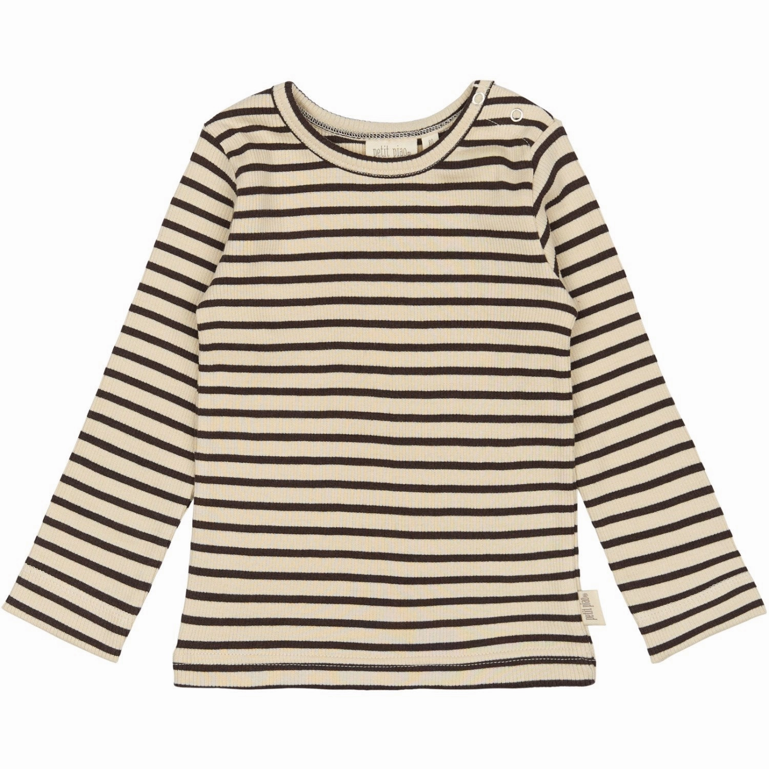 Petit Piao Coffee Bean/off White T-shirt L/S Modal Striped Lightweight texture Team Building