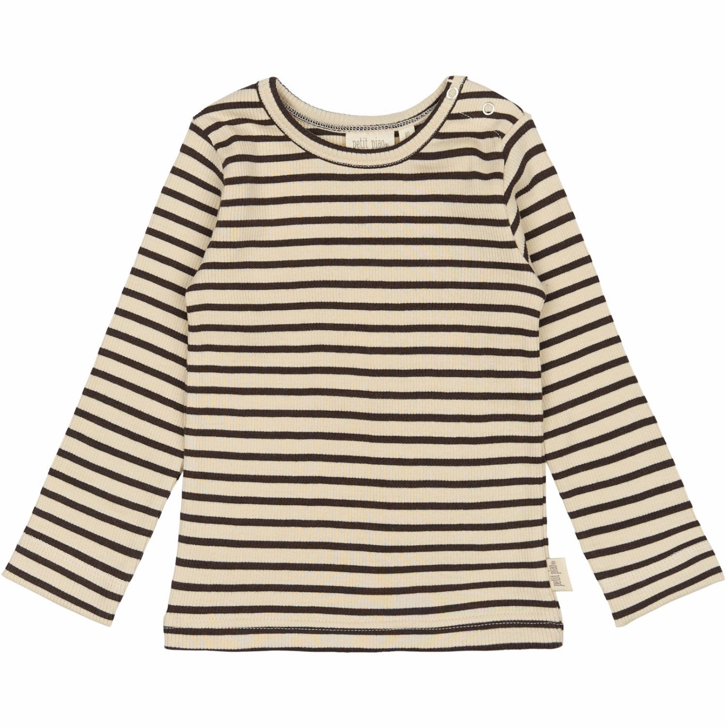Edgy style Petit Piao Coffee Bean/off White T-shirt L/S Modal Striped