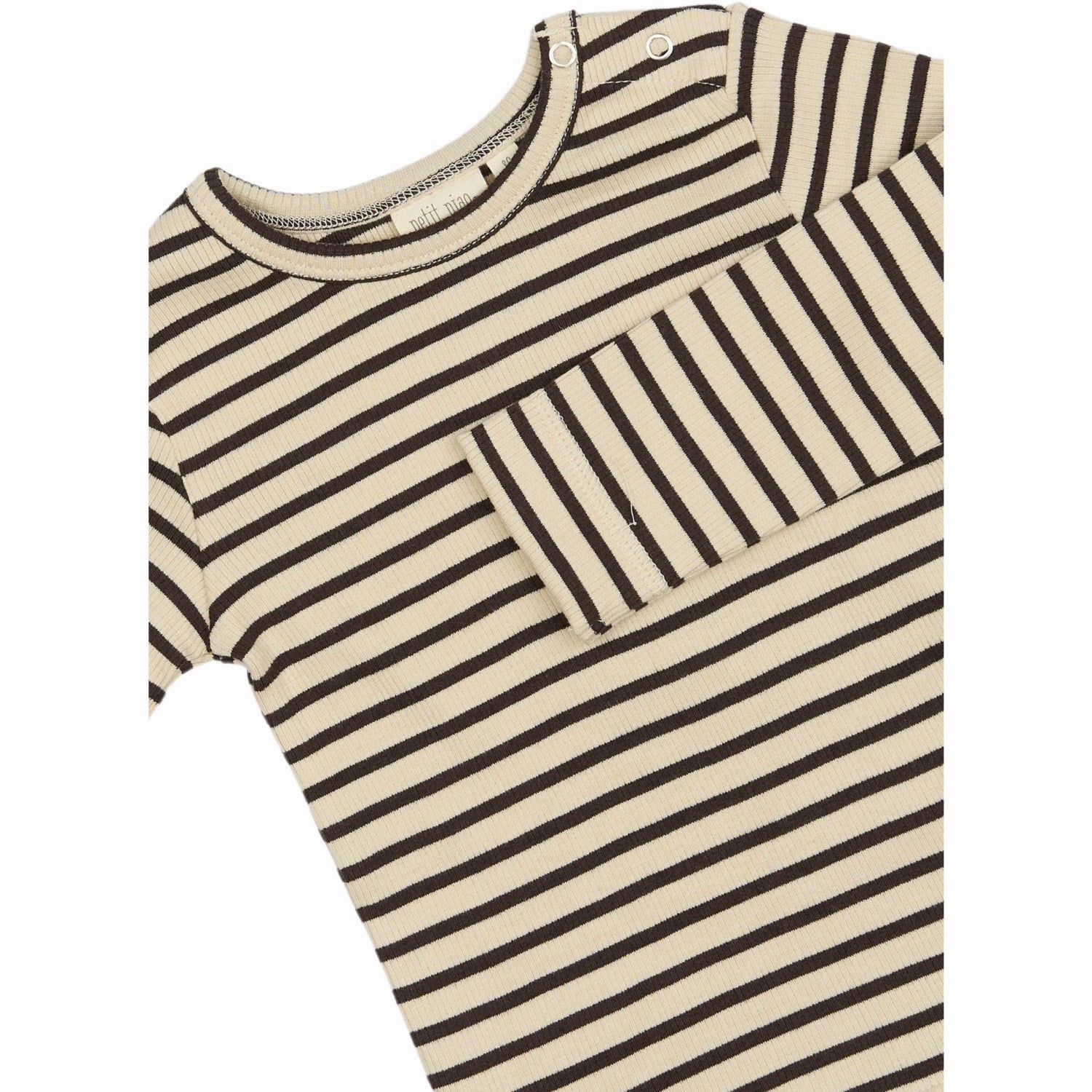 Customizable Design Smooth Cotton Blend Petit Piao Coffee Bean/off White T-shirt L/S Modal Striped