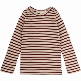 Petit Piao Dark Cherry/Dark Off White Blouse Modal Striped Durable Quality