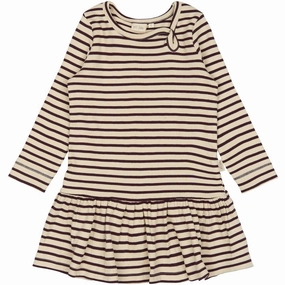 Petit Piao Dark Grape/off White Dress L/S Modal Striped Perfect for Layering Simple Yet Elegant