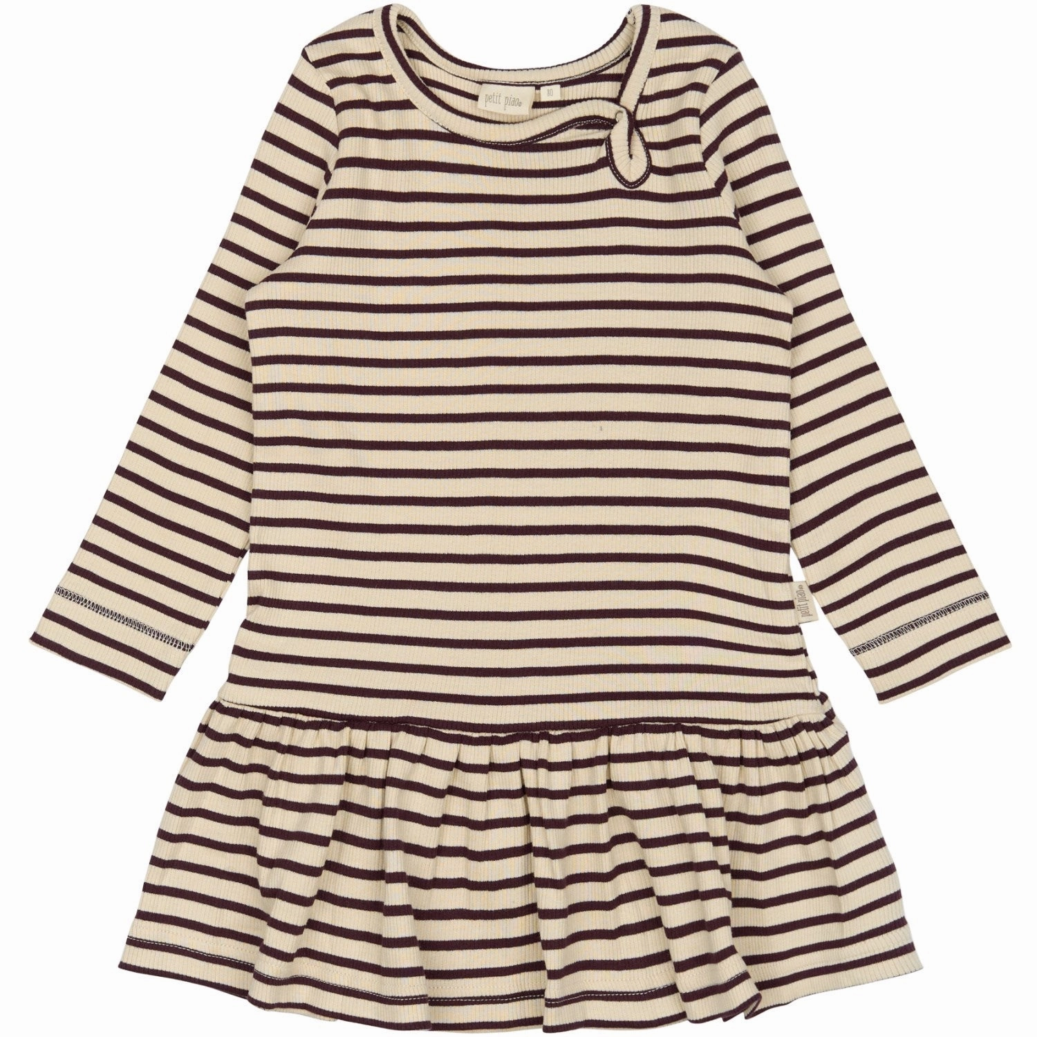 Petit Piao Dark Grape/off White Dress L/S Modal Striped Perfect for Layering Simple Yet Elegant