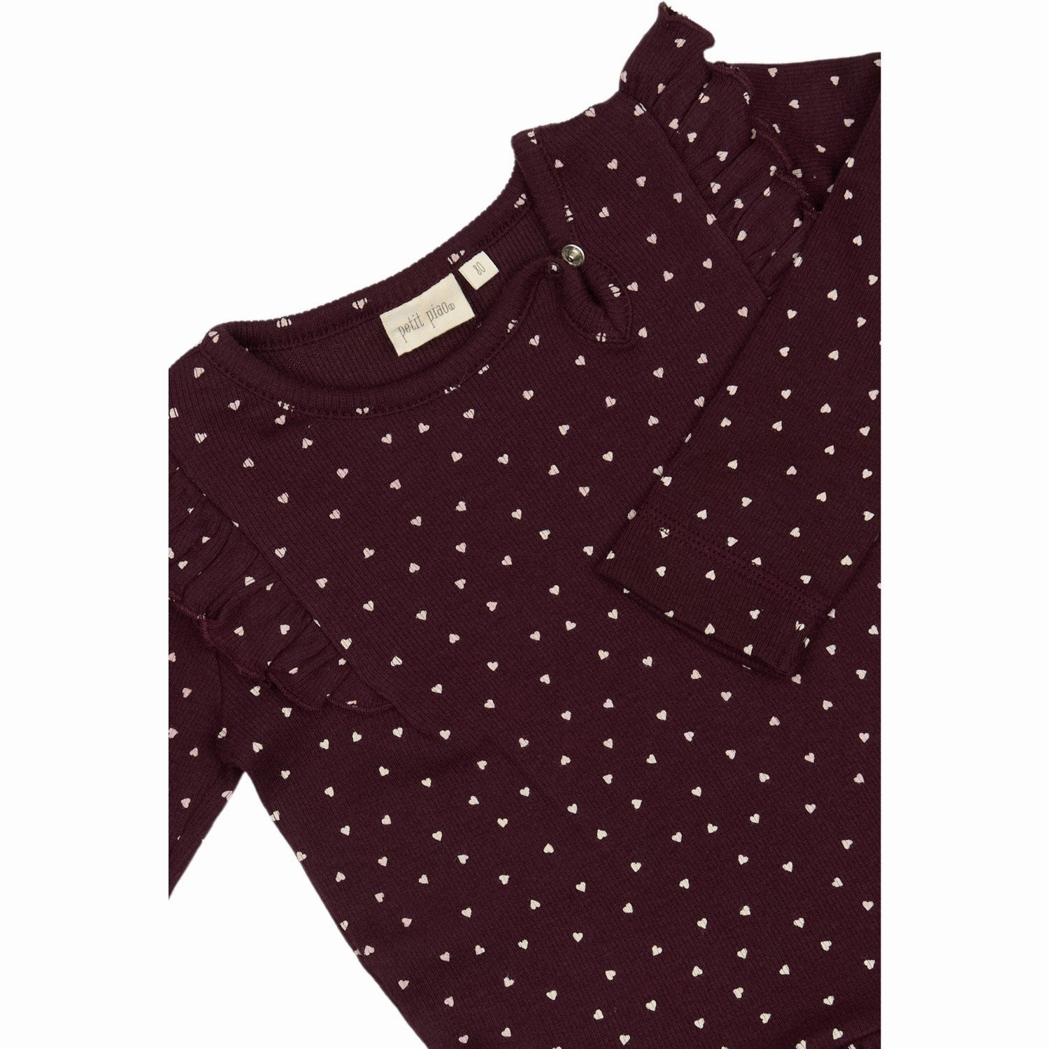 Petit Piao Dark Grape/White Dress L/S Frill Modal Heart DeepPocketStyle