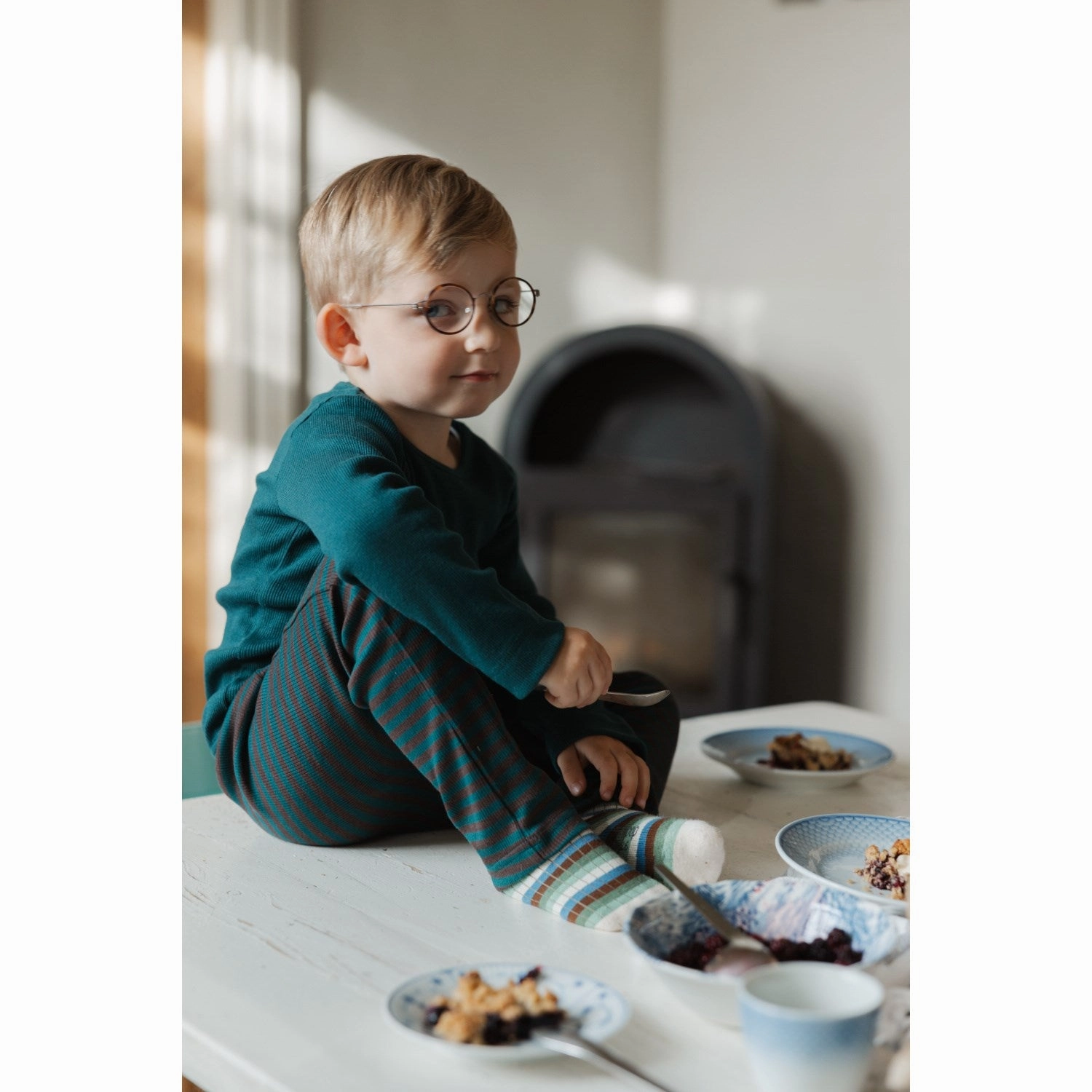 Petit Piao Dark Sea T-shirt L/S Modal checkered pattern