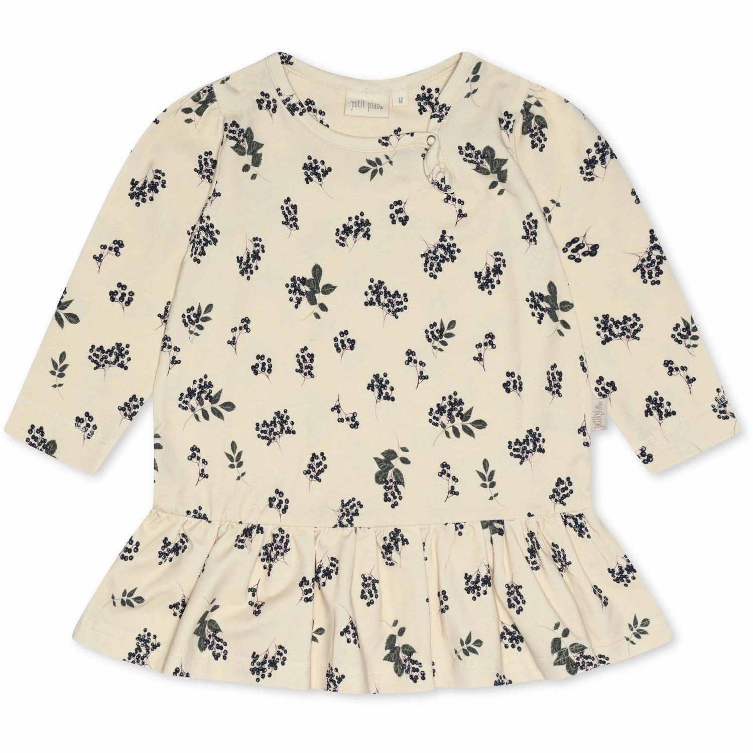 Delicate Edge Glossy-Finish Petit Piao Elderberry Aop Dress Gather Printed