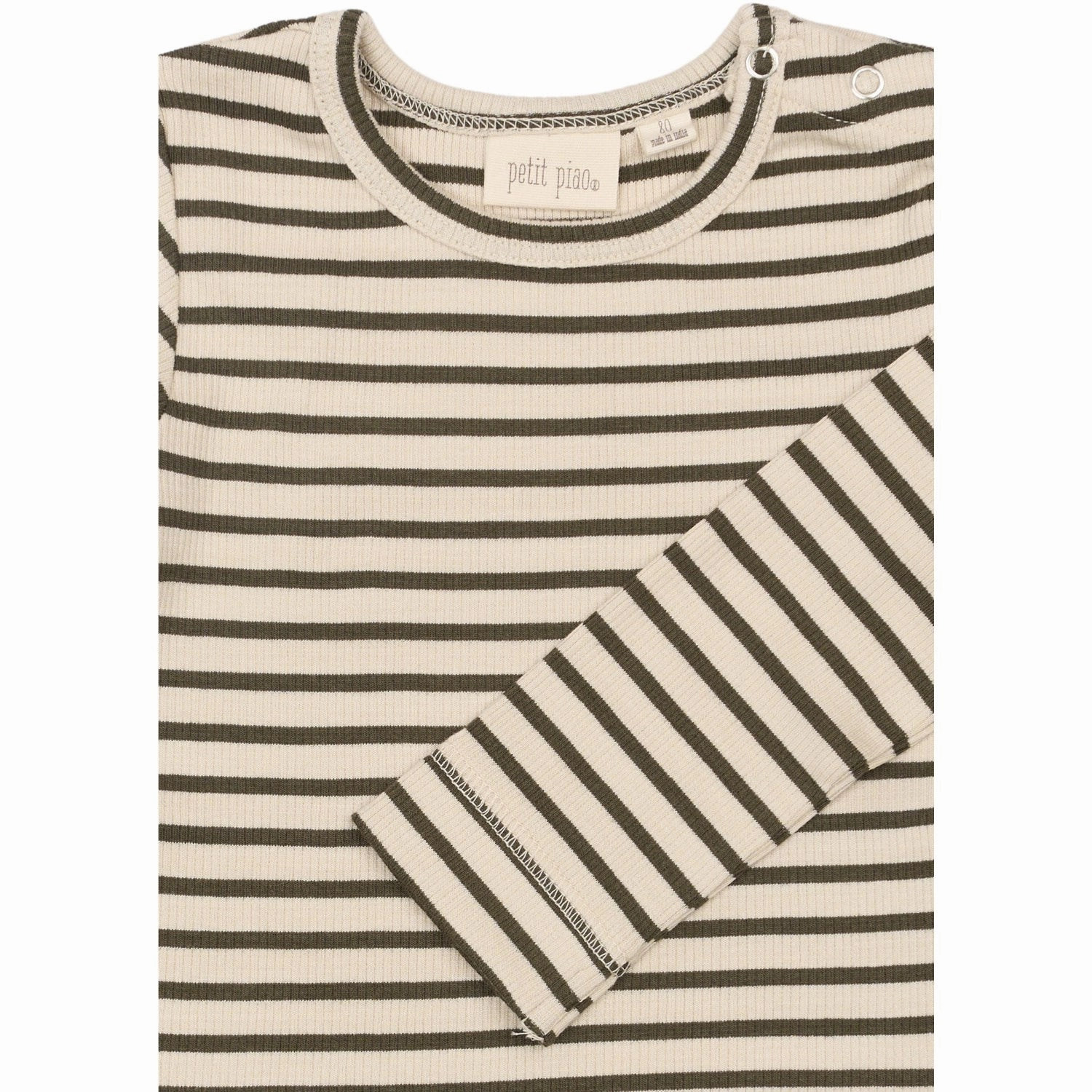 Petit Piao Green Leaf/off White T-shirt L/S Modal Striped Ombre look EasyCare Fabric