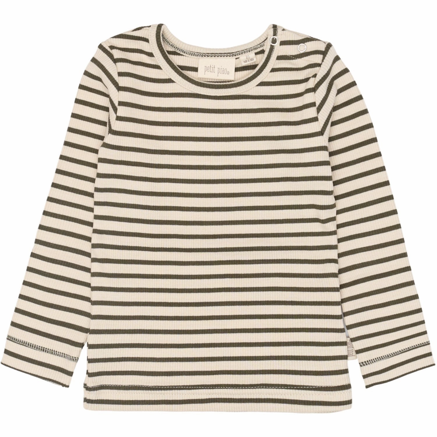 Petit Piao Green Leaf/off White T-shirt L/S Modal Striped Hooded Option Anniversary Special
