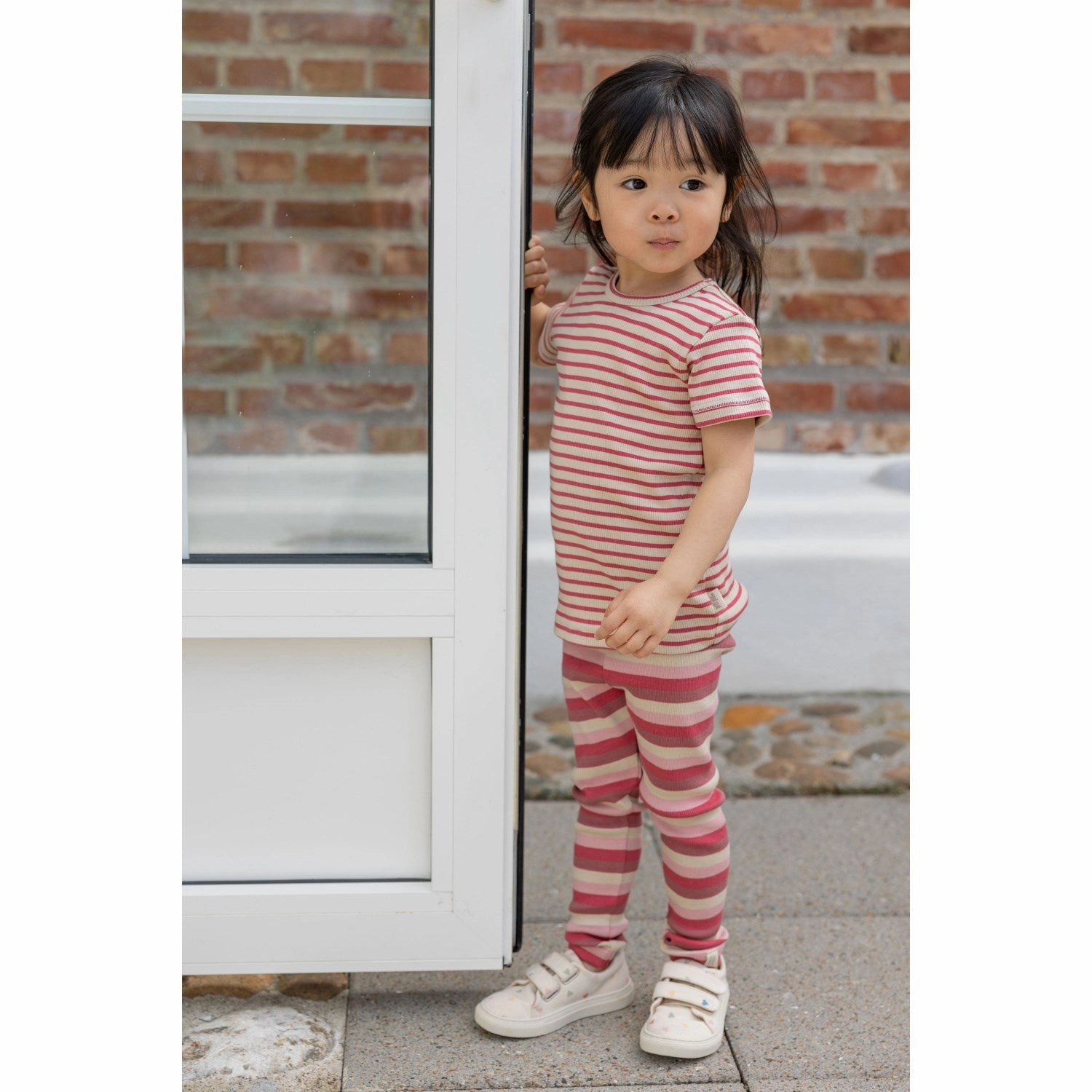 UV Protective Coating Petit Piao Light Berry/Dark Off White T-Shirt S/S Modal Striped