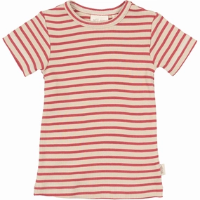 Petit Piao Light Berry/Dark Off White T-Shirt S/S Modal Striped Thermoregulating Fabric