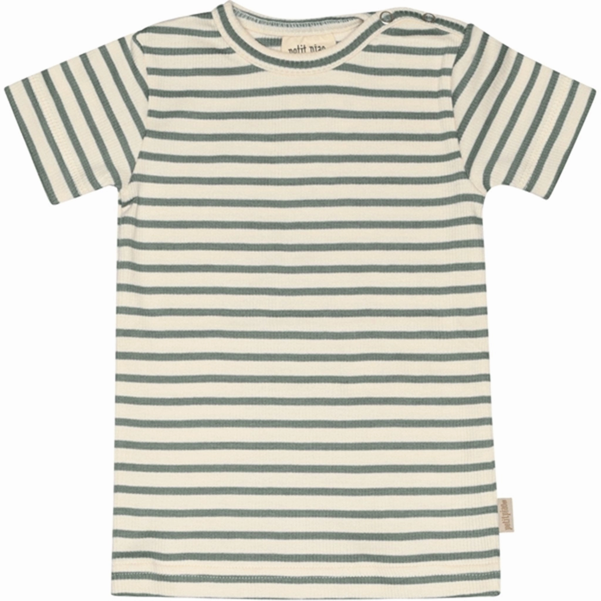 Layered Wear Sporty and Stylish Petit Piao Light Petrol/Offwhite T-shirt S/S Modal Striped