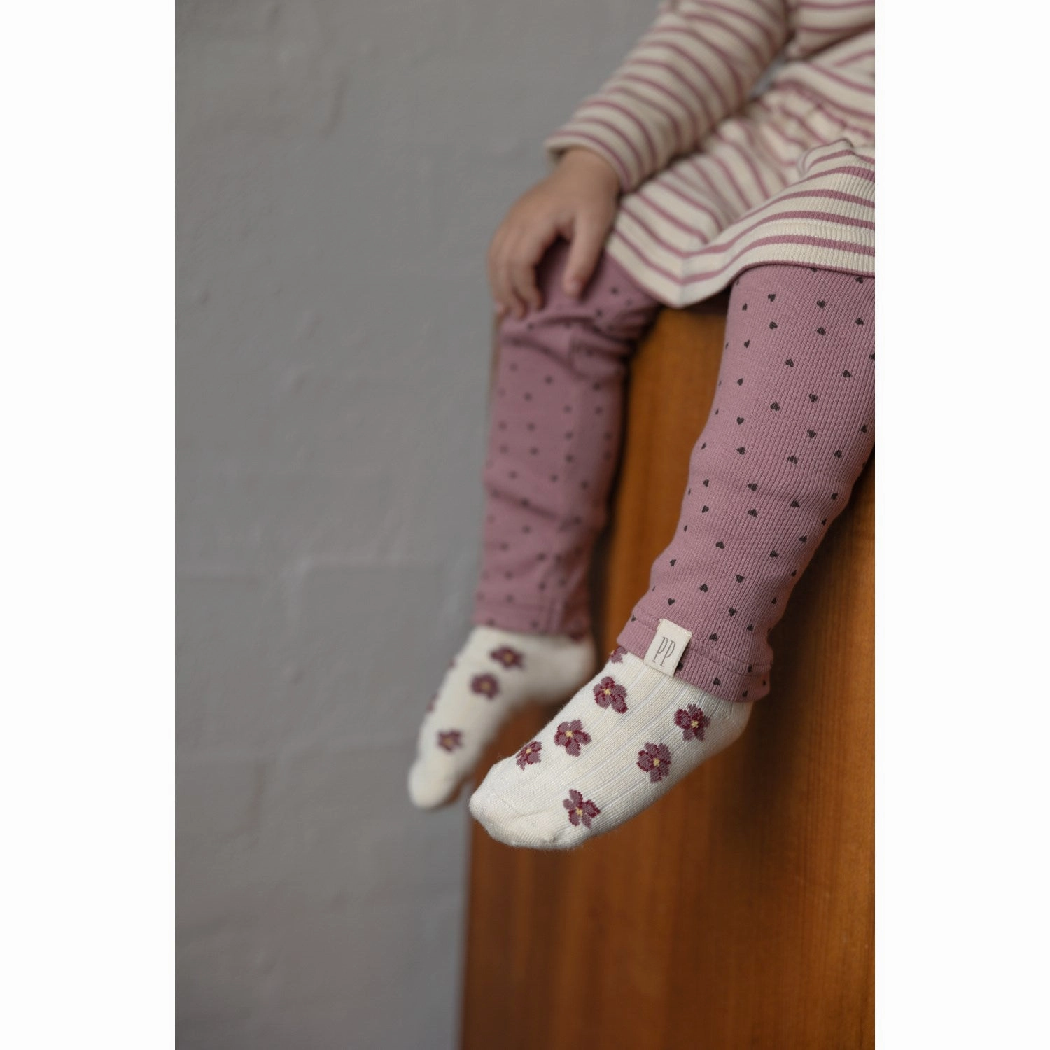 Eco Friendly Simple Form Petit Piao Nostalgic Rose/off White Dress L/S Modal Striped