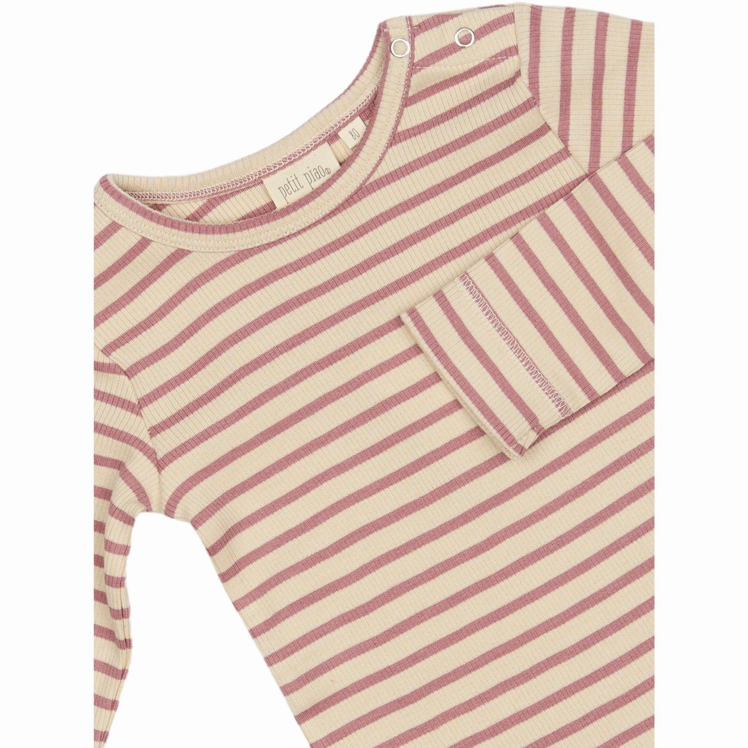 Travel-friendly Snag Resistant Fabric Petit Piao Nostalgic Rose/off White T-shirt L/S Modal Striped