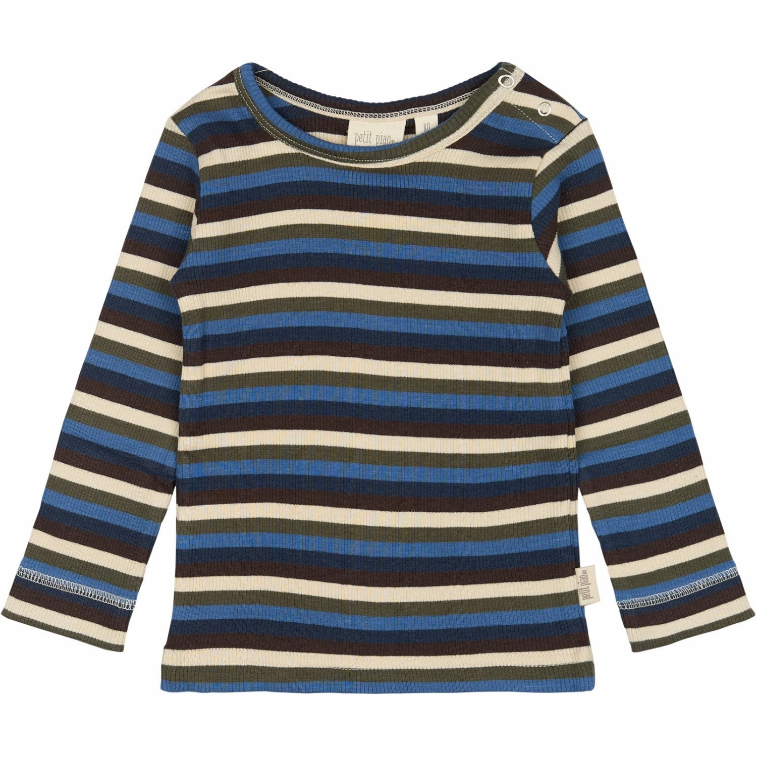 Petit Piao True Navy Multistripe T-shirt L/S Modal Multi Striped Sheer Panel Streamlined Design