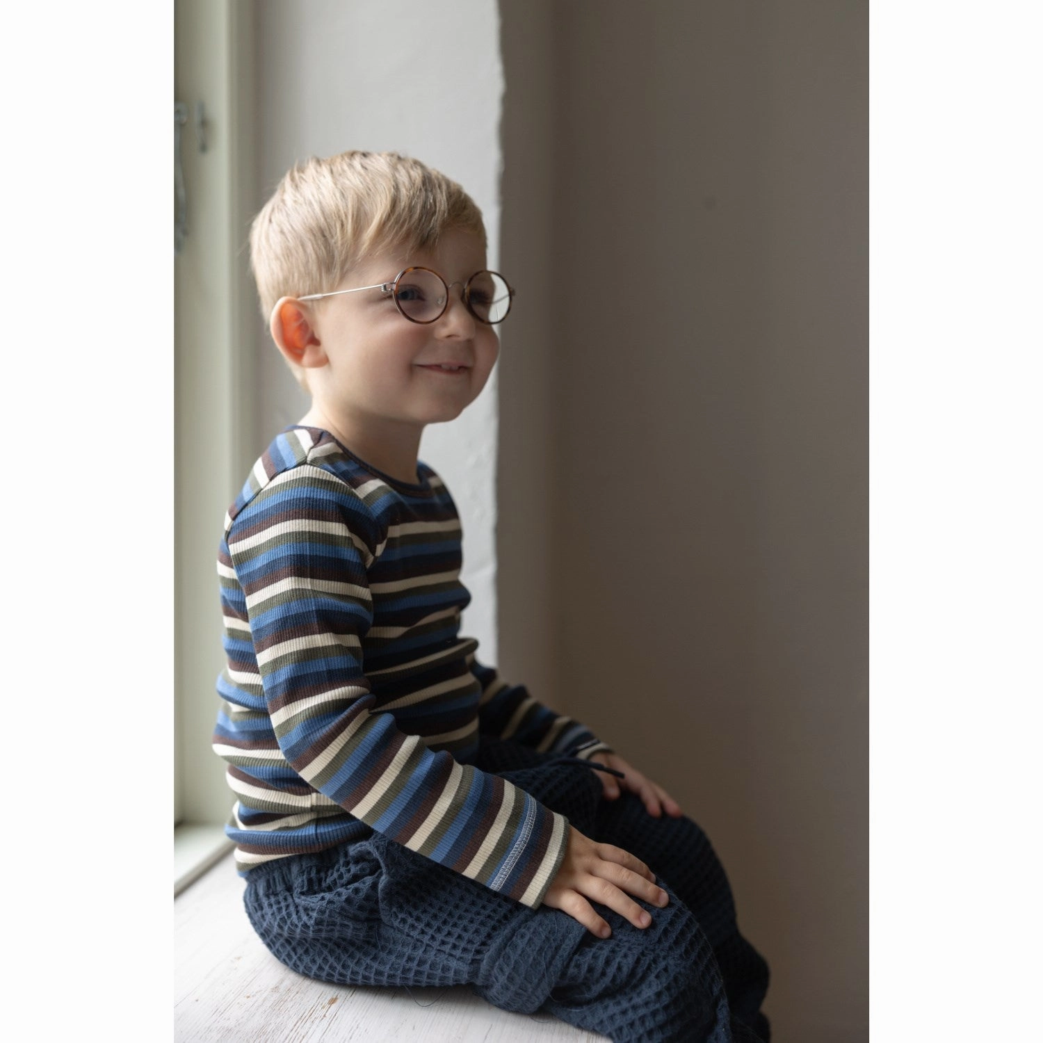 Petit Piao True Navy Multistripe T-shirt L/S Modal Multi Striped Warm Insulation