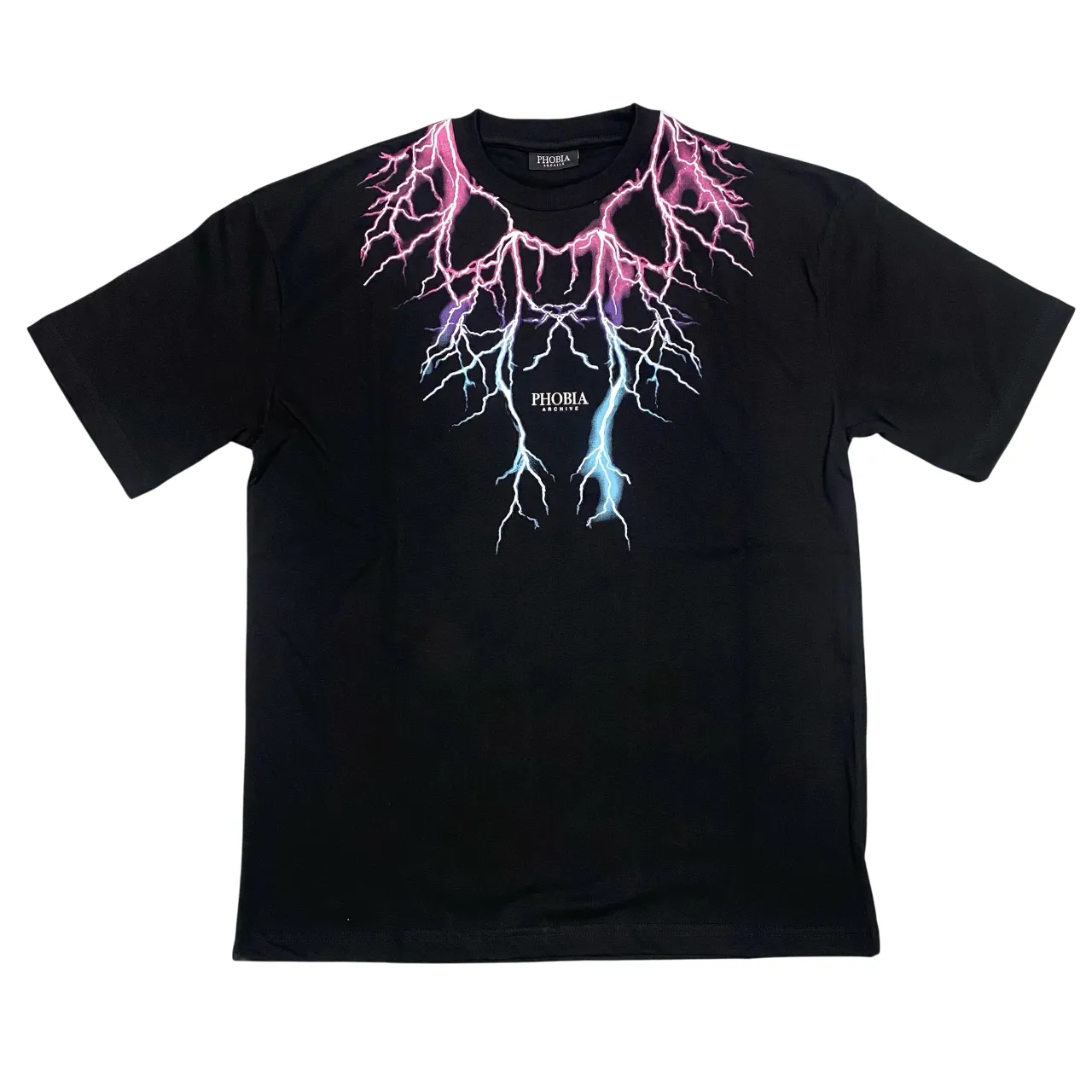 Phobia maglietta manica corta da uomo PH00779 nero con fulmini rosa Sports Outfit Simple and Relaxed