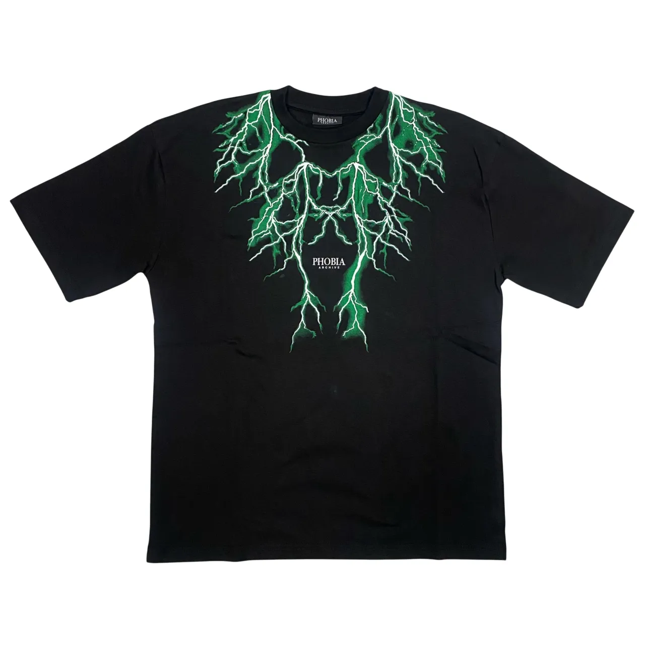 Phobia maglietta manica corta da uomo PH00785 nero con fulmini verdi short sleeved All-Season Wear