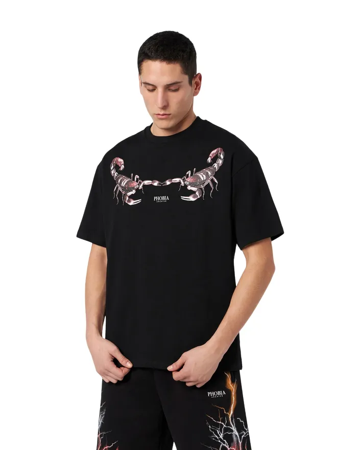 Phobia T-shirt unisex nera con Scorpione verde PH00214 Casual Outfit Smooth Look