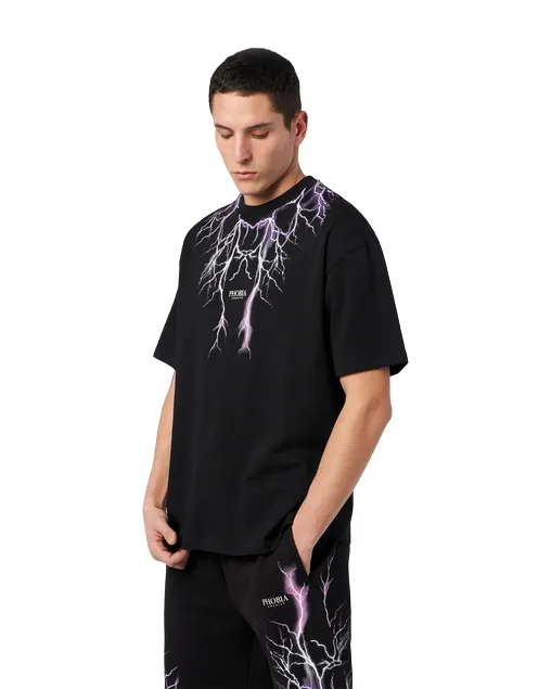 Sun Protection Chilly Wear Phobia T-shirt unisex nera viola con fulmini PH00105PUGRFU viola grigio fuxia