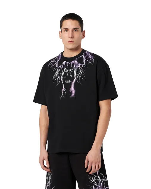 Phobia T-shirt unisex nera viola con fulmini PH00105PUGRFU viola grigio fuxia Modern Fashion WrinkleResistant Texture