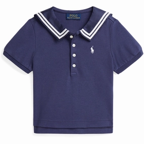 Premium Cotton Polo Ralph Lauren Boathouse Navy W/ White Girl Polo Shirt