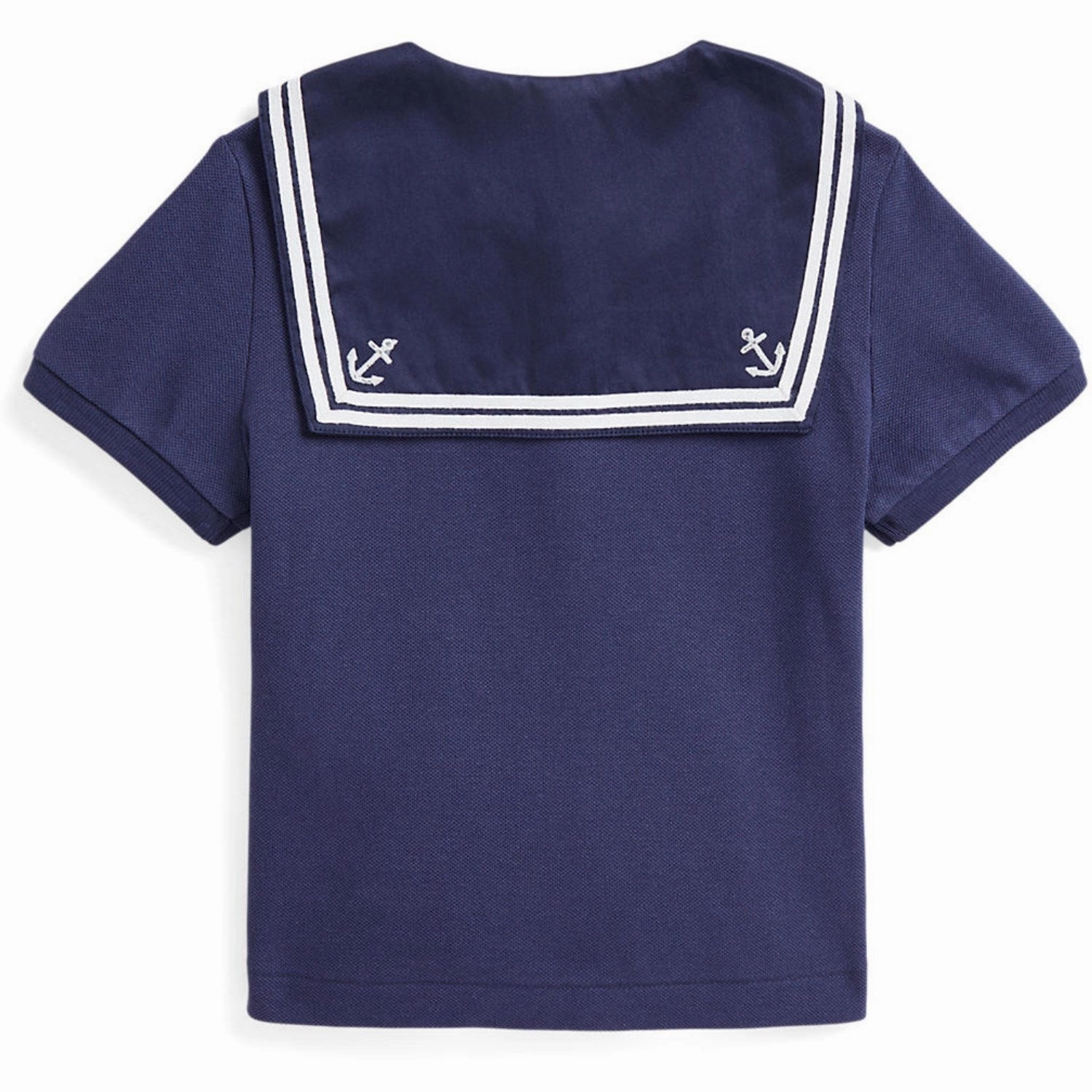 Polo Ralph Lauren Boathouse Navy W/ White Girl Polo Shirt Breathable Stretch NonRestrictive Shoulder Design
