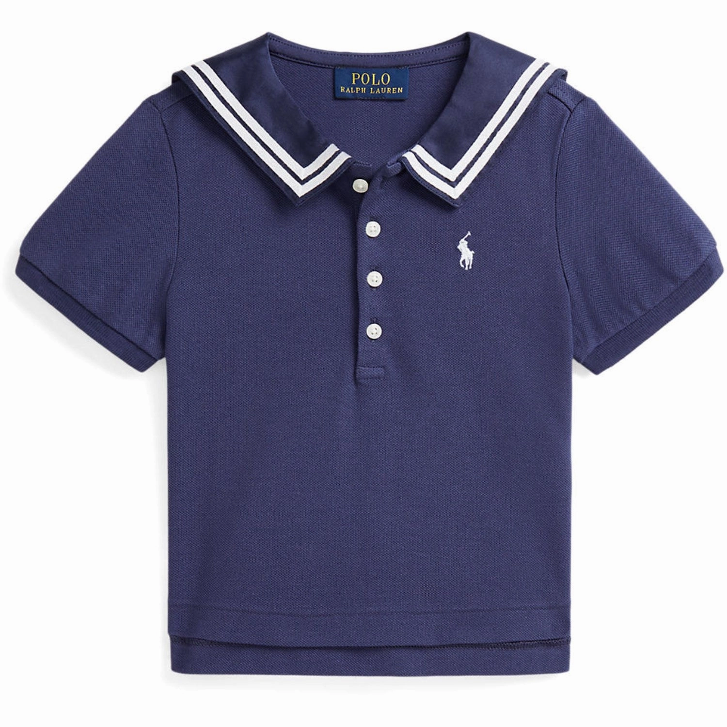 Polo Ralph Lauren Boathouse Navy W/ White Girl Polo Shirt AntiStatic Fabric Treatment Dimensional Stability Weave