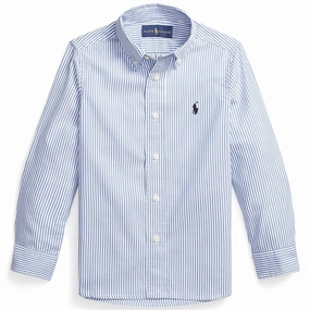 Abrasion resistant Polo Ralph Lauren Boy Long Sleeved Shirt BSR Blue/White