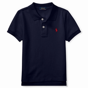 Polo Ralph Lauren Boy Short Sleeved Polo Refined Navy Breathable Shirt TwoTone Fabric Blend