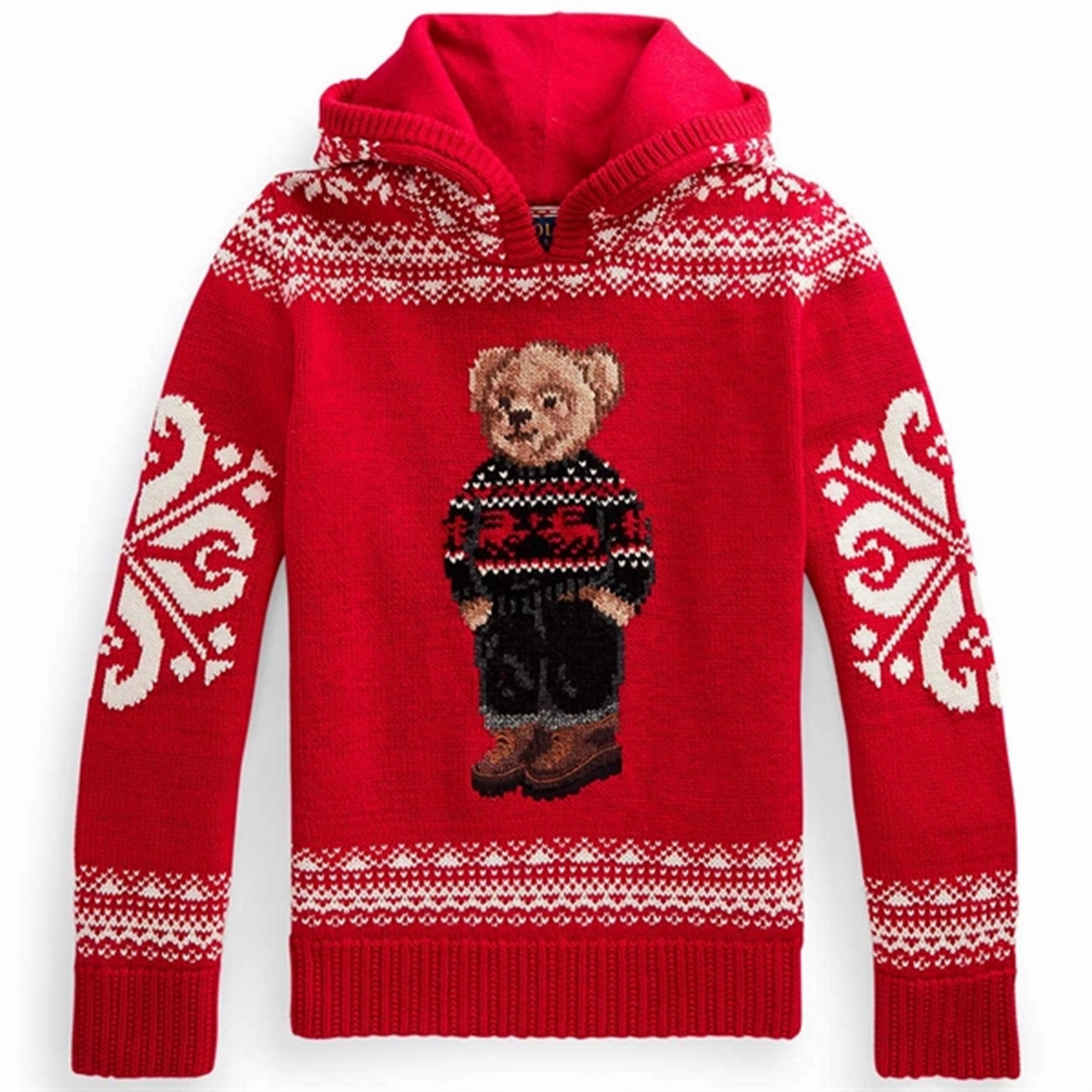 Polo Ralph Lauren Girl Long Sleeved Knit Hoodie Red Reinforced Shoulder Panels