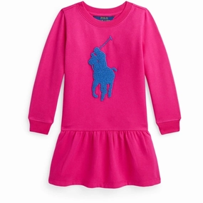 Compact Fit All-Season Comfort Polo Ralph Lauren Girls Dress Bright Pink W/ Blue