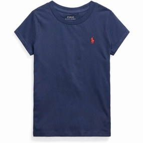 Yarn Dyed Stripes Comfortable Shape Polo Ralph Lauren Girls T-Shirt Newport Navy