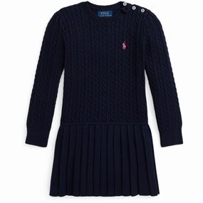 Polo Ralph Lauren Rl Navy w. College Pink Mini Cable Day Dress Date night Trendy And Comfortable