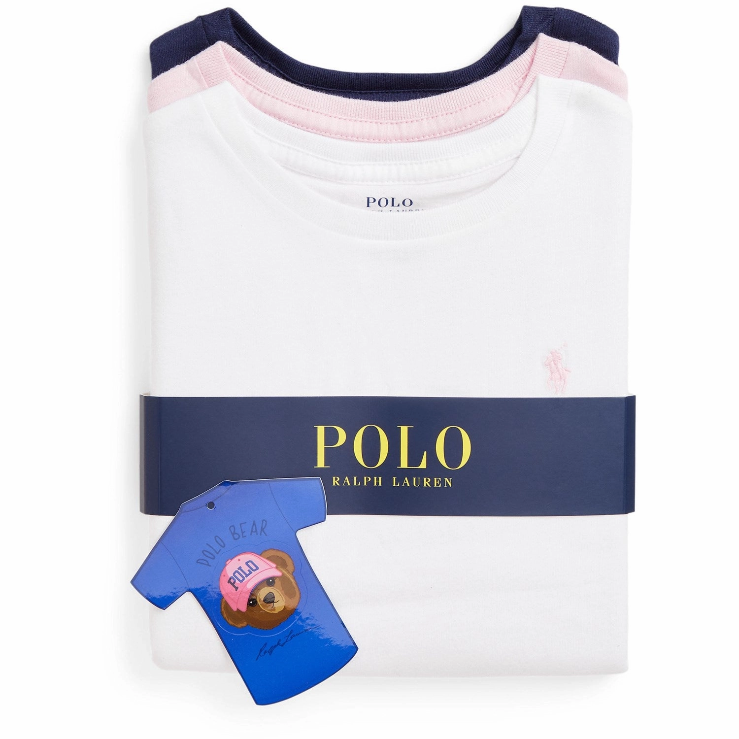 Polo Ralph Lauren White / Hintofpink /Newport Navy Girl Gift Box Set 3-Pack T-Shirts Casual Vibes Movie Night