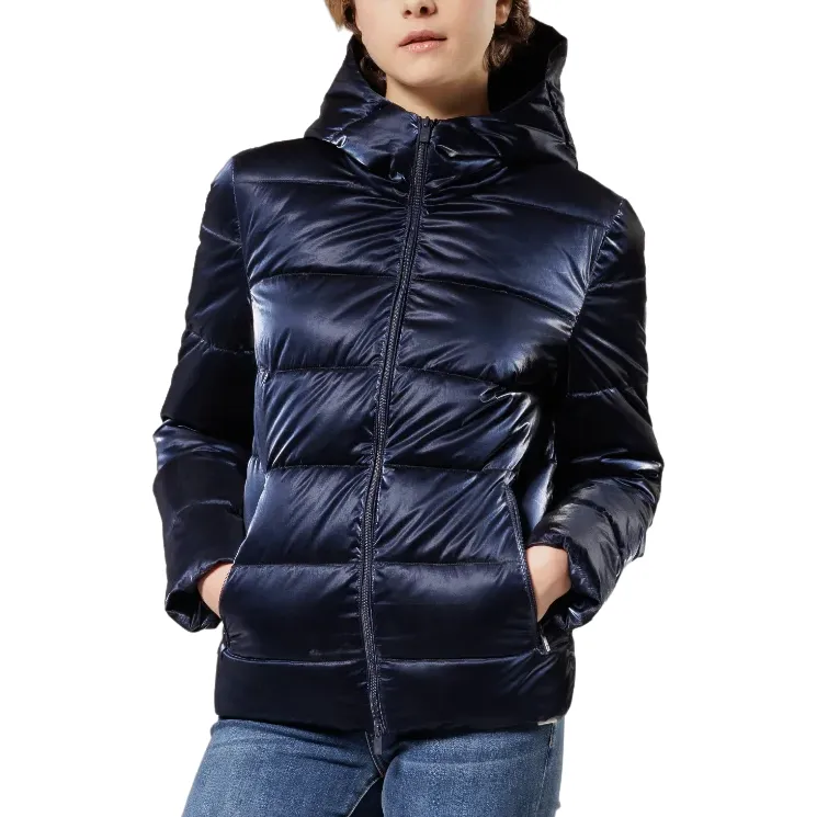 Griffai Giubbino corto da donna con Cappuccio in nylon liquid DGF2253 navy Bonded Shoulder Guards Abrasion Resistant Panels