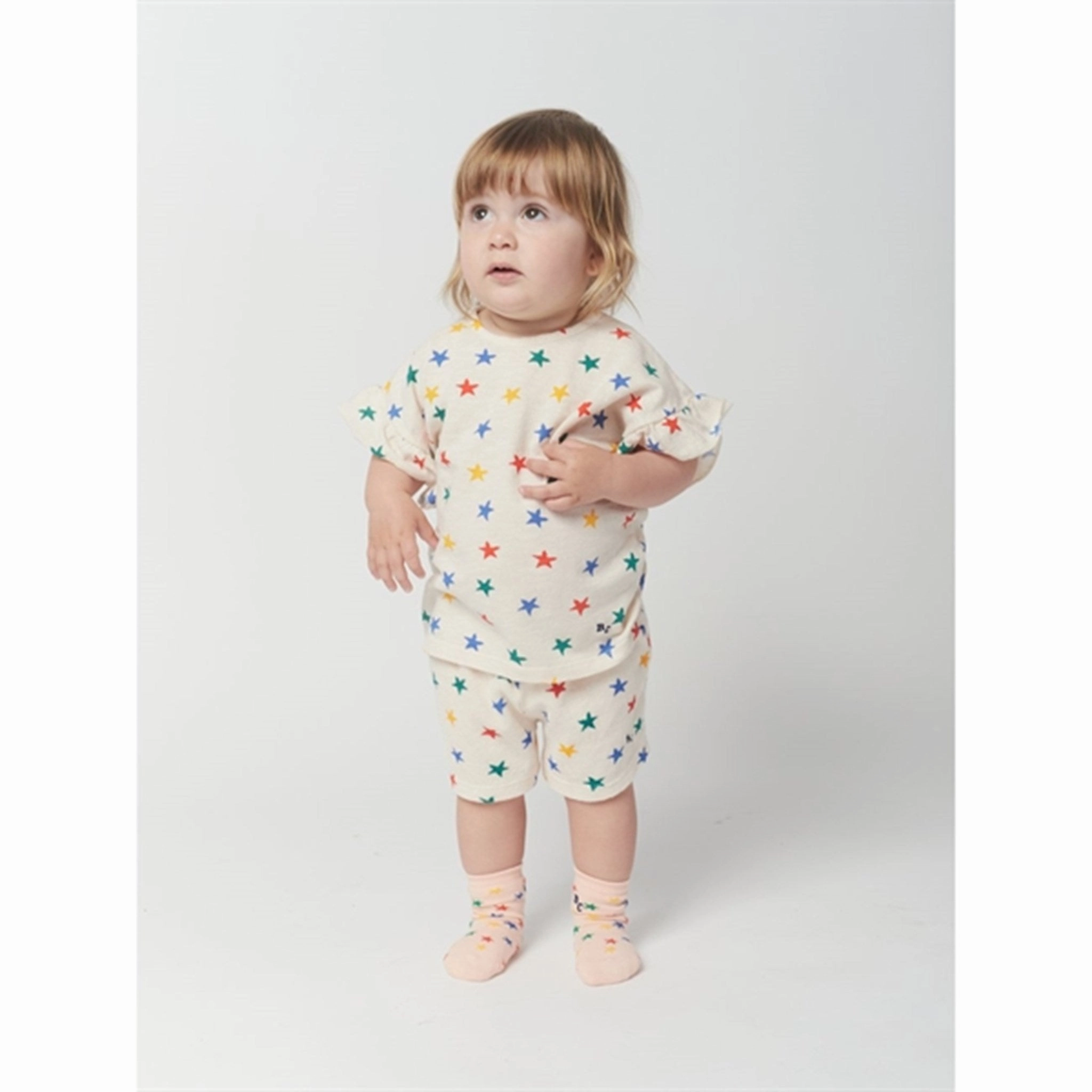 Bobo Choses Offwhite Multicolor Stars All Over Ruffle T-Shirt Layering Fashion