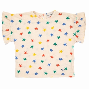 Fade Resistant Print Essential Wear Bobo Choses Offwhite Multicolor Stars All Over Ruffle T-Shirt