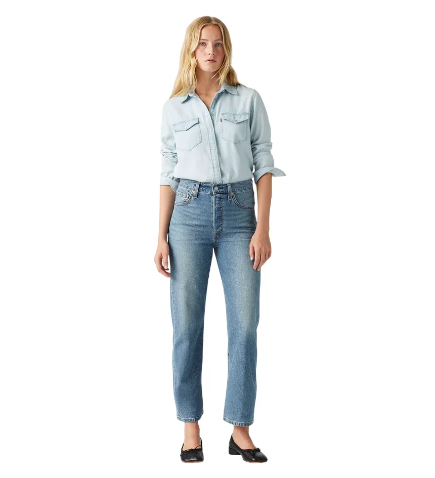 Levi's pantalone jeans con lino da donna diritto alla caviglia 726930230 blu medio Style Match