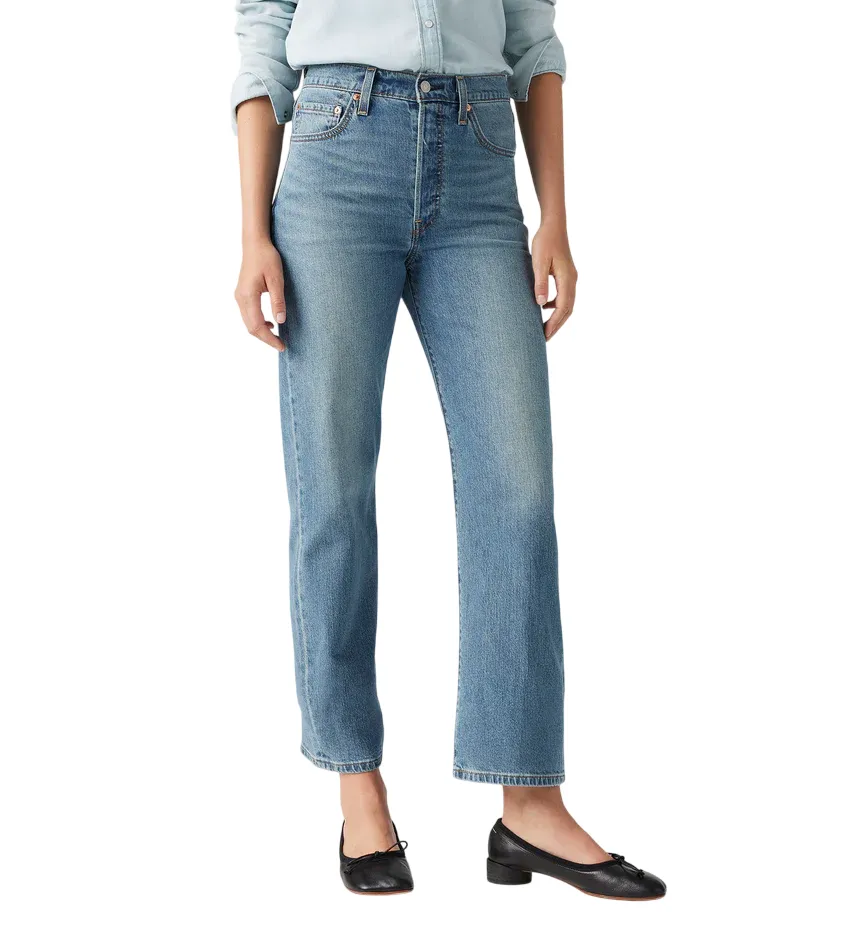 Levi's pantalone jeans con lino da donna diritto alla caviglia 726930230 blu medio Night Out City Walk Minimalist Parent Style Family Style