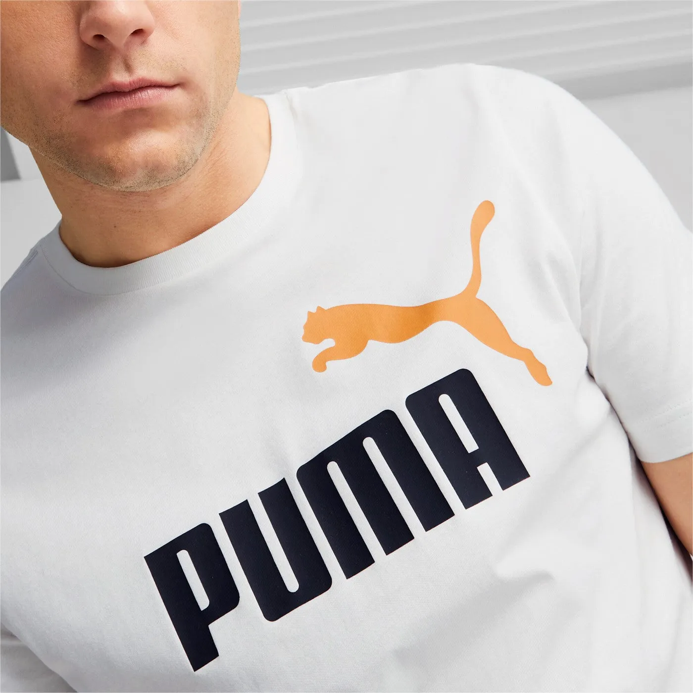 Odor-resistant Thermal Regulation Fabric Puma maglietta manica corta da uomo ESS  2 stampa Logo grande 586759-58 bianco-blu