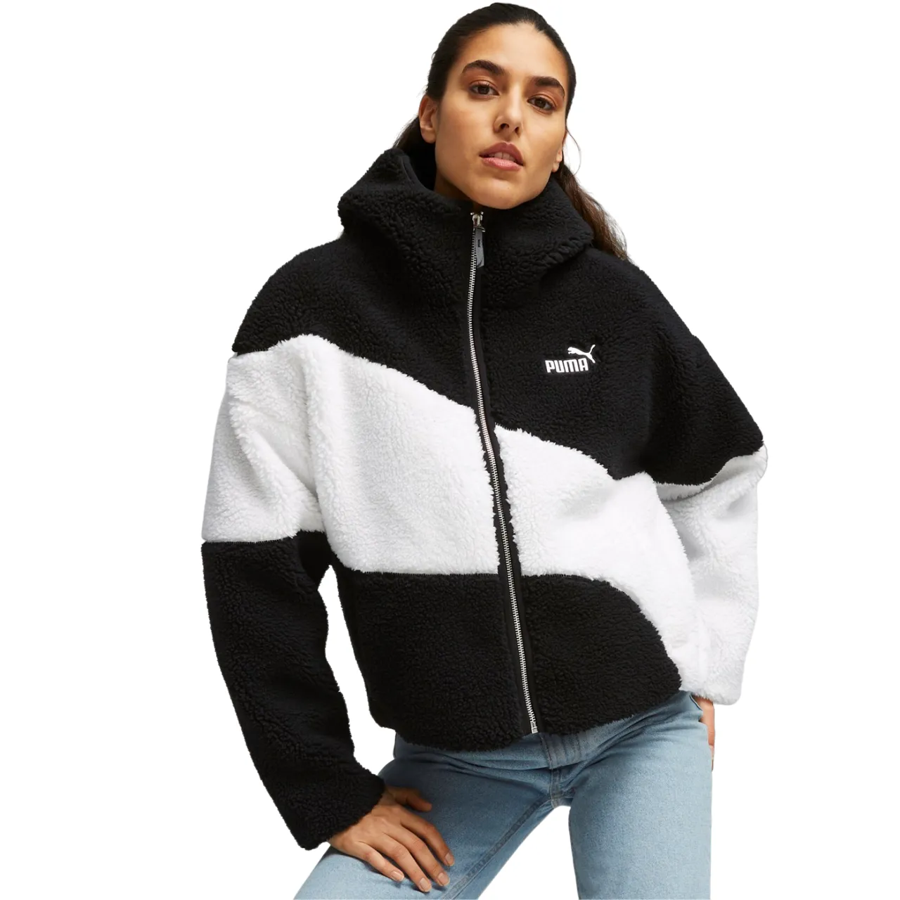 Puma Giubbino orsacchiotto con cappuccio Sherpa 675370-01 nero-bianco Merchandise