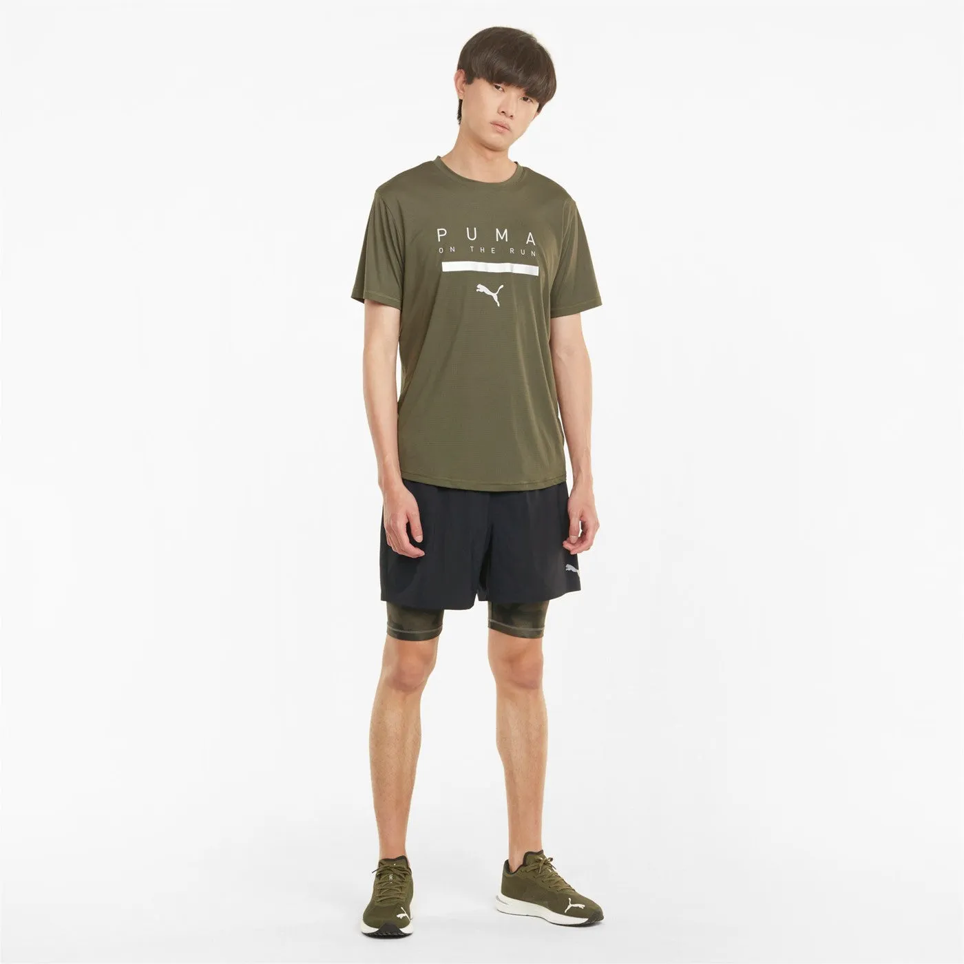 Puma pantaloncino da corsa da uomo 2in1 Short Run Graphic 521049 01 nero Non Irritating Tagless belt