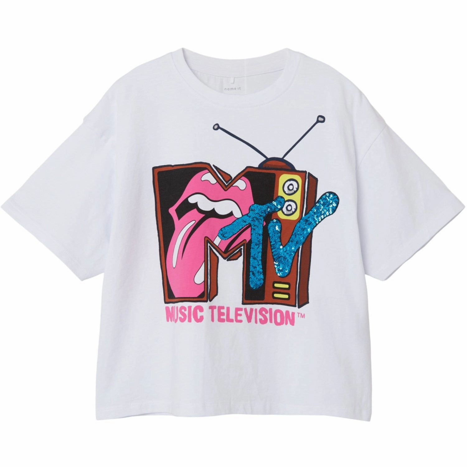 Name It Bright White Mo Rollingstones T-Shirt Geometric Print Versatile Outfit