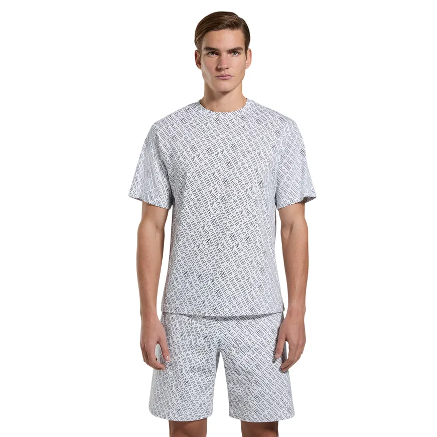 Bikkembergs | T-Shirt BMT0912 Bianca con Stampa All-Over Camouflage Eco Certified Textile Casual Fit
