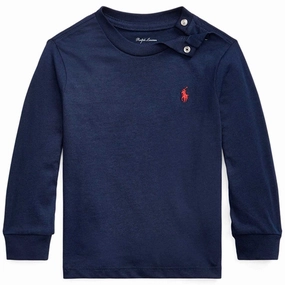 Ralph Lauren Baby Boy Long Sleeved Tee Cruise Navy Ruffle Edge