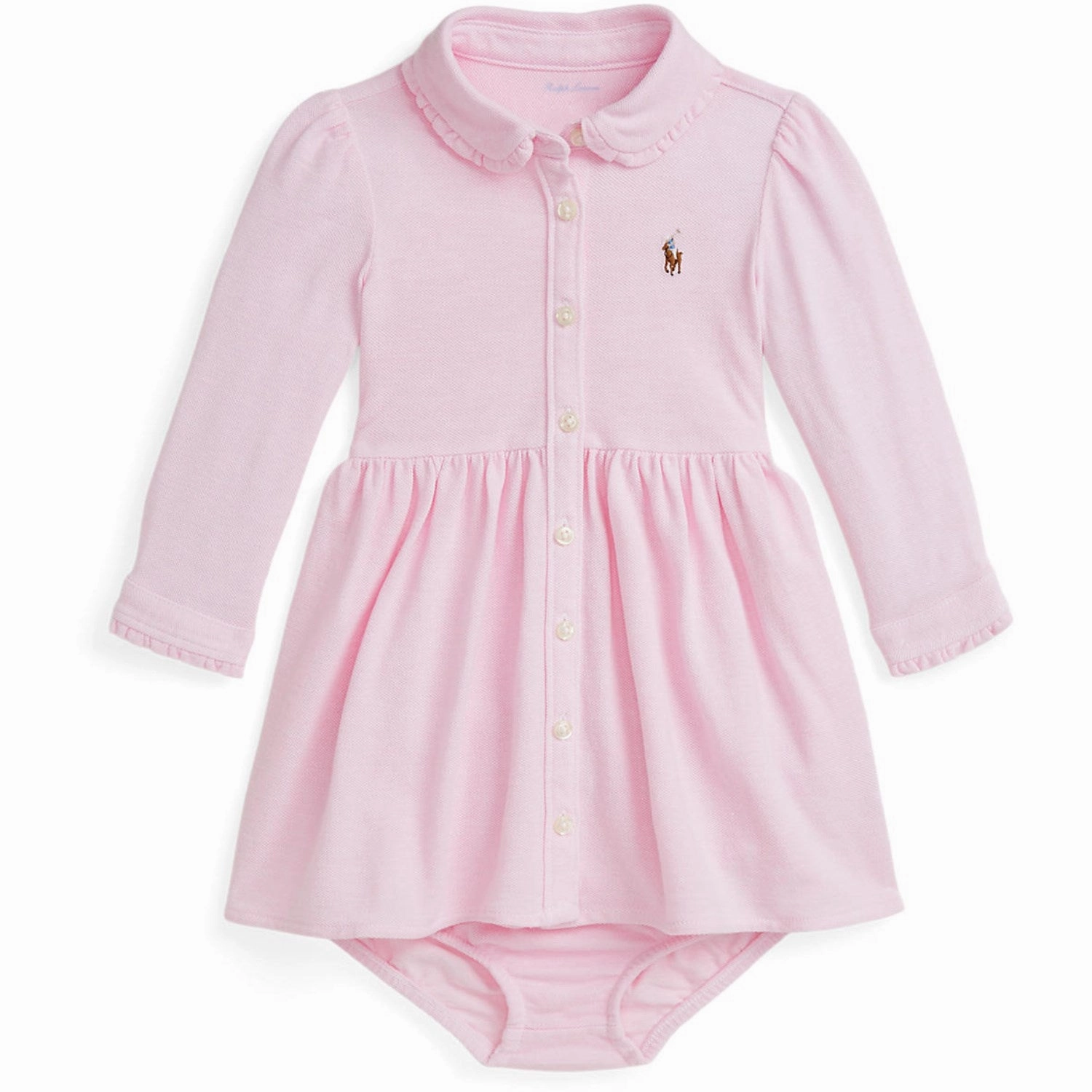 Ralph Lauren Baby Carmel Pink w. Multi Print Solid Day Dress Mid Season Timeless Cut