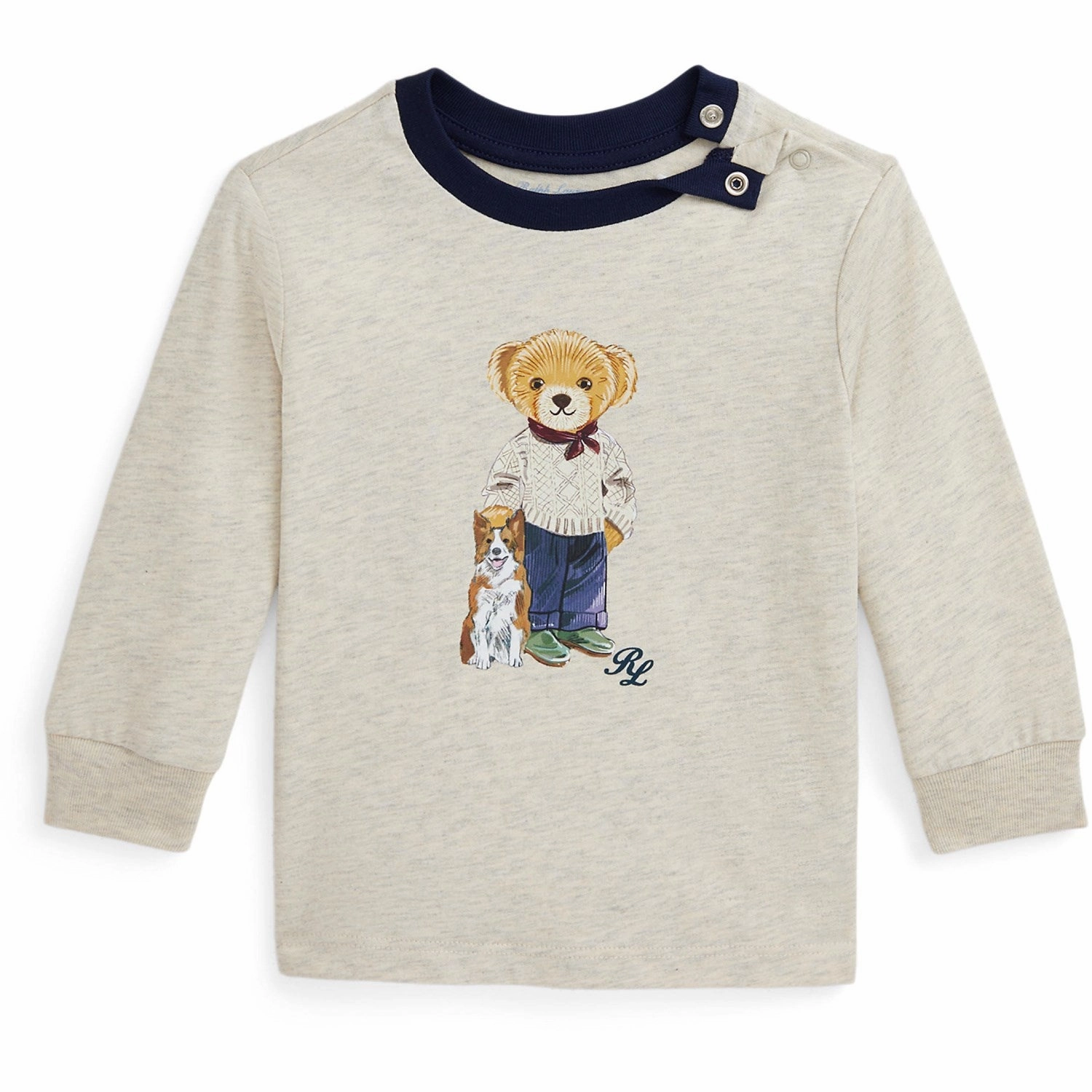 Ralph Lauren Baby Oatmeal Heather Bear Blouse Sheer Panel