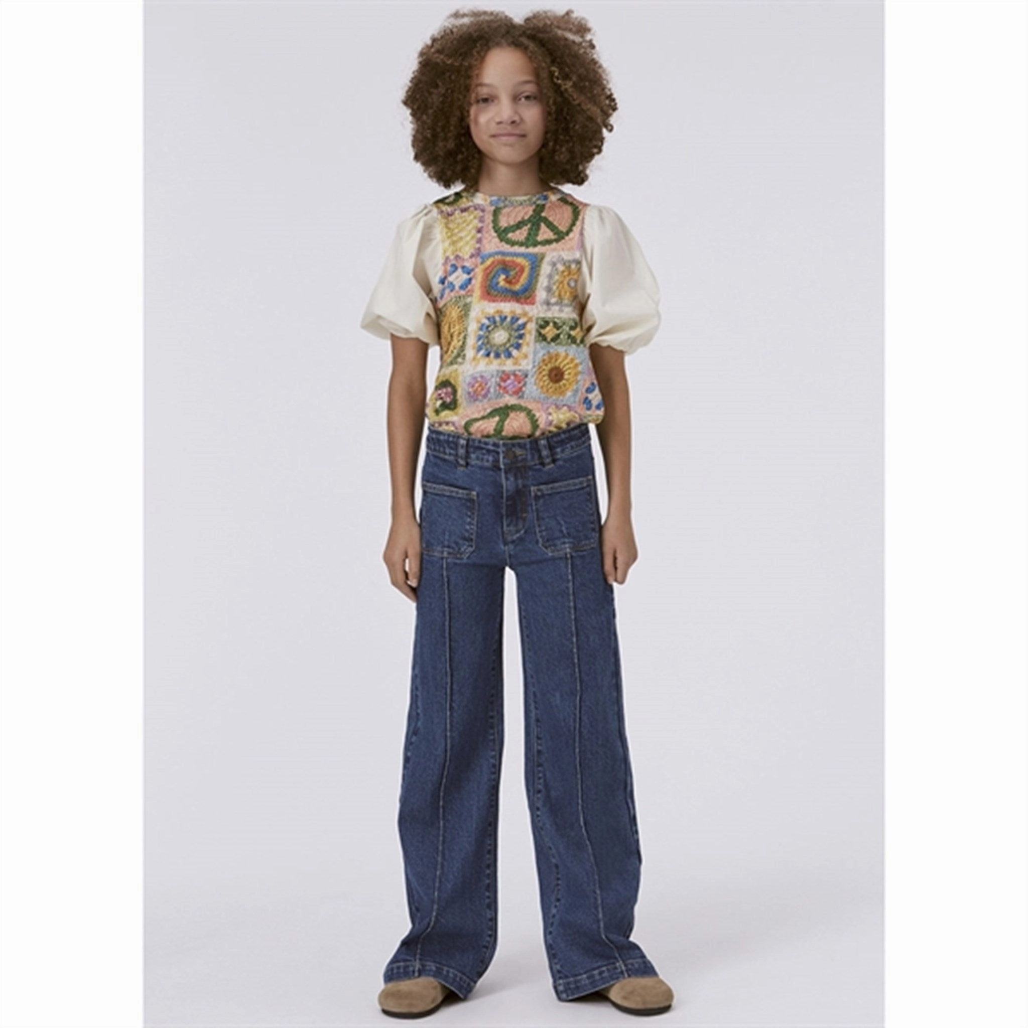 Molo Blue Vintage Adina Pants Textured Family Style Autumn Days Anti Static Treatment