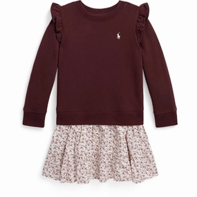 Soft cotton dress Classic Movement Polo Ralph Lauren Girl Frill Dress Harvard Wine