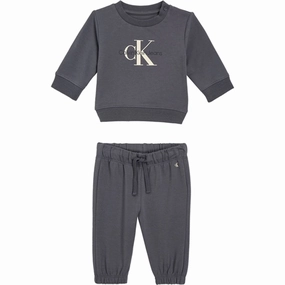 Calvin Klein Monogram Sweatshirt Set Dark Grey mitten